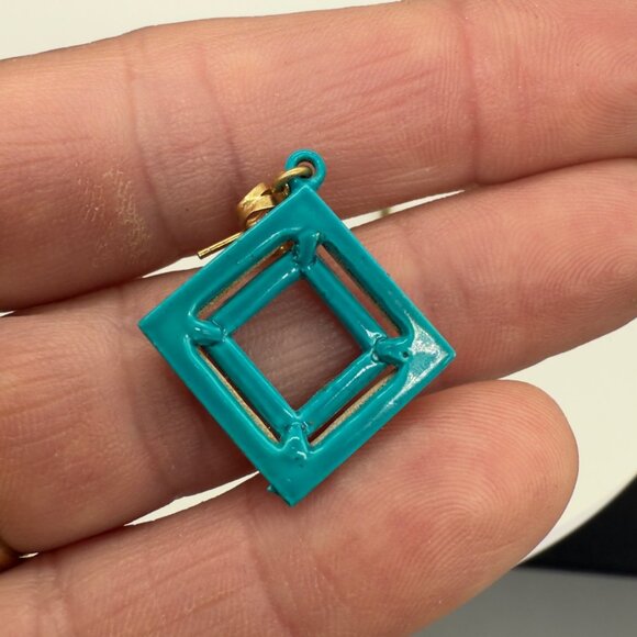 Vintage Bright Multicolor Retro Geometric Enamel Block Square Earrings 80's - Picture 8 of 10